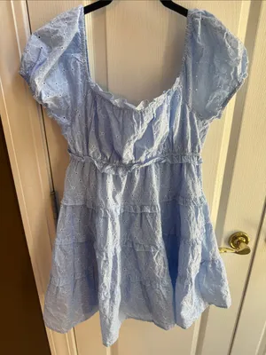 Altar'd State Light Blue Eyelet Puff Sleeve Dress thumbnail 1