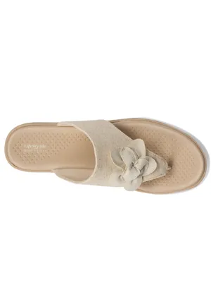 NEW LifeStride Bloom Wedge lightweight wedge Flip flop thong Sandal beige 8 wide thumbnail 2