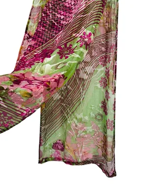 Womens Silk Floral Burnout Sheer Kaftan Dress Slits Boho Chic Maximalist Summer thumbnail 4