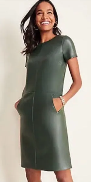 Short Sleeve Faux Leather Green Dress thumbnail 1
