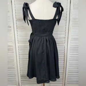 Black Midi Sundress with Shoulder Ties-Large thumbnail 2