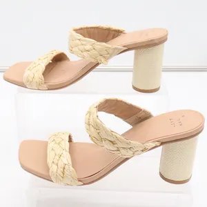 A New Day Braided Raffia Block Heel Mules Beige Square Toe Sandals Womens Size 8 thumbnail 1