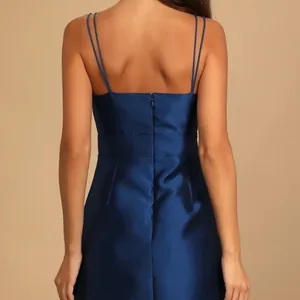 NWT Navy Blue Taffeta‎ Deep V-Neck Dark Fairy Dress Party Romantic Whimsigoth thumbnail 4