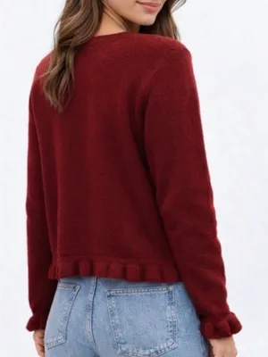 Jason Wu Burgundy Button-Front Ruffle Hem Cardigan thumbnail 2