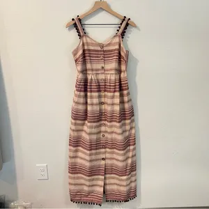 Indya Earthen Striped‎ Cotton Button Down Maxi Dress Boho NWT Size M Red Size M thumbnail 2