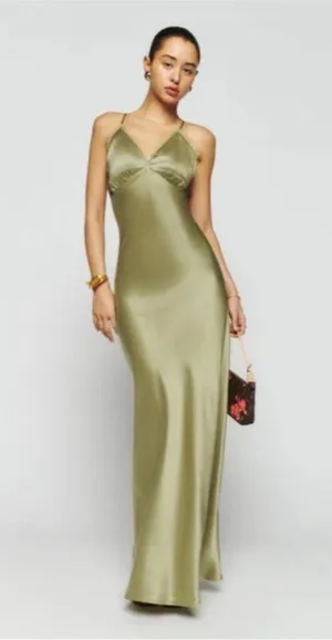 Reformation Silk Dress Green Maxi Lace NWT thumbnail 2
