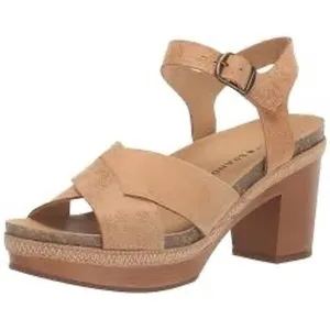 Lucky Brand Harvia tan leather heeled sandals‎ platform women size 8 boho casual thumbnail 1