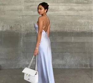 Zara dress wedding maxi slip midi satin effect baby blue party date coctail thumbnail 10