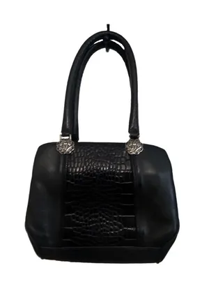Vintage Brighton Chantilly Black Leather Croc Satchel Bag Filigree Heart thumbnail 1