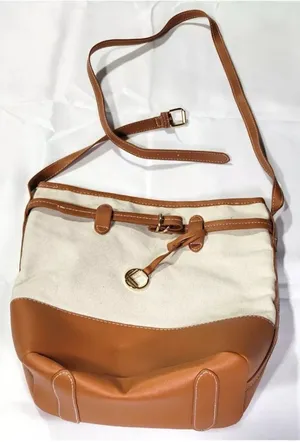 LOULU Brand Bucket‎ Bag Purse 12 x 10 x 4 LARGE Bag, Beige Brown Canvas Faux thumbnail 1