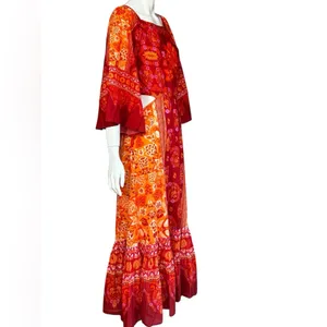 FARM Rio 100% Cotton Vibrant Red and Orange Long Sleeve Dress Size Medium thumbnail 3