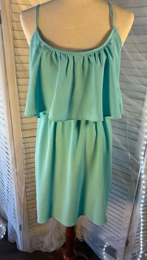 Fun & Flirt Aqua Ruffle-Front Spaghetti Strap Mini thumbnail 1