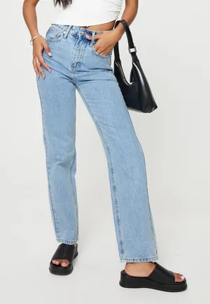 Princess Polly Alexanderson Straight Leg Jeans Light Wash Denim thumbnail 1