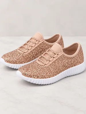 Women’s Rose Gold Glitter Slip-On Sneakers Elastic Lace Size 6 NWT thumbnail 3