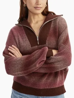 NAADAM Merino Cashmere Space Dye Quarter Zip Stripe Sweater Pink Red Medium thumbnail 1