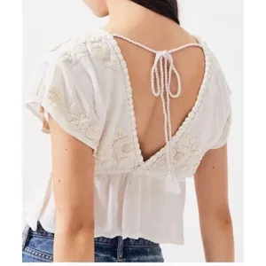 New. Anthropologie RAGA Sorrento Peplum Crop Top in White thumbnail 5