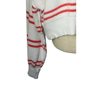 Aerie Beyond Cropped Sweater‎ Women Small White Pink Stripe Cotton Boxy Slouchy thumbnail 7