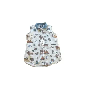 Quizz New York Woven Cotton Sleeveless Collared Button-Up Western Print Top L thumbnail 5