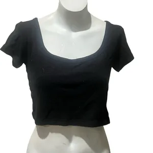 Madewell Womens Cropped T-Shirt Size M Black Solid Scoop Neck Short Sleeve thumbnail 1