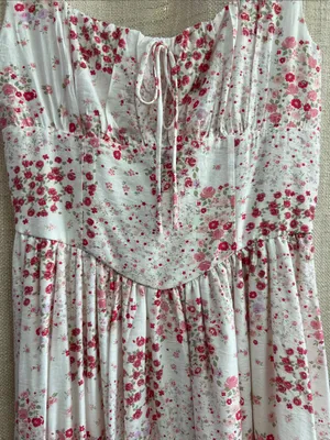 Floral Sleeveless Corset Front Tie Midi Dress Large thumbnail 10