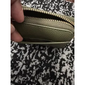 Nanette Lepore Olive Green Pebbled Leather Card Holder with Gold Logo thumbnail 5