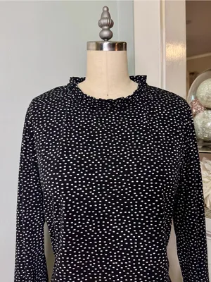 Adrianna Papell Black Polka Dot Long Sleeve Ruffled Mock Neck Blouse Size Large thumbnail 3