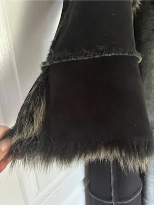 Vintage Platinum utex Black Faux-Fur Trim Long Trench Warm Coat Sz L thumbnail 7