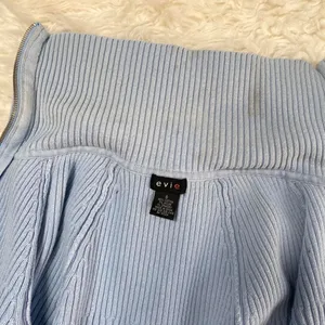 Y2k Light Blue Ribbed Zip Up Long Sleeve Sweater Winter Fall Grunge Alt thumbnail 5