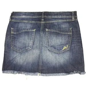 Express Jeans Women's 6 Blue Frayed Hem Low-Rise Denim‎ Mini Skirt thumbnail 4