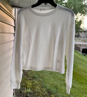 Ultra Flirt Women's White Ribbed Long Sleeve Top thumbnail 1