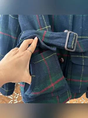 American Eagle Y2K Plaid Belted Wool Peacoat. Navy Green Red thumbnail 7