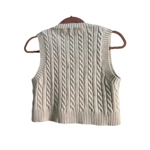 Princess Polly Sidney Cropped Cable Knit Sweater Vest White Cream M/L thumbnail 4