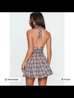 Princess Polly Plaid Halter Mini Dress in Mauve and Sage thumbnail 3
