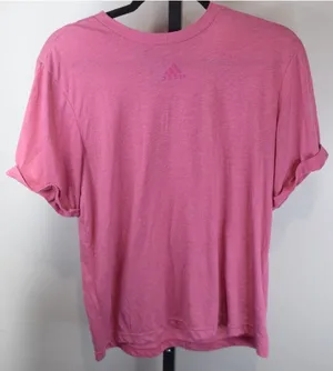 Adidas Shirt Womens Small Heathered Pink Basic Crew Neck Tonal Logo Tee thumbnail 1