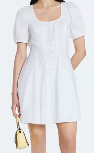 Scoop Women’s Button Front Mini Dress with Puff Sleeves Size M White Size M thumbnail 1