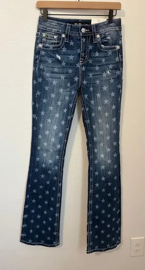 NEW Miss Me Bootcut Jeans Size 25 High Rise Boot Western Star Denim Boho Y2K thumbnail 1