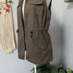 Sebby Olive Green Zip Up Military Vest Sleeveless 100% Cotton Granola Goblincore thumbnail 3