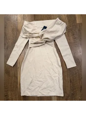 NWT Abercrombie and Fitch Long Sleeve Off-Shoulder Cream Mini Dress XXSP thumbnail 2