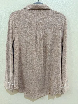 NWT Aamikast Pajama Top Only Womens Size S Brown Heathered Long Sleeve Button Up thumbnail 2
