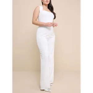 Lulus NWOT Enticing Endeavors White Stretchy Knit Wide Cut Pant Jumpsuit Large thumbnail 3