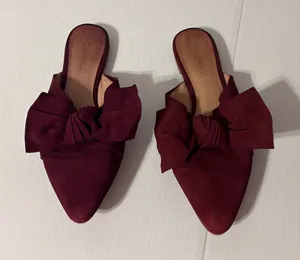 Madewell burgundy pointy toe bow slide mules shoes size 7.5 thumbnail 1
