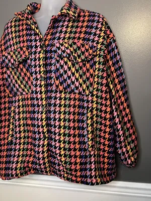 Spoon Jeans Jacket Womens 3X Black Multicolor Houndstooth Shacket Button Front thumbnail 3