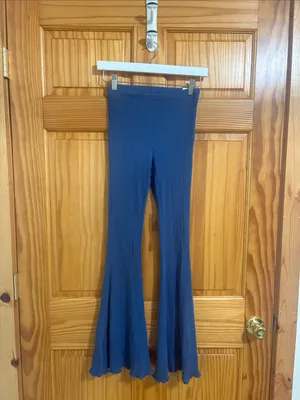 Aerie Size XS Blue Ribbed Bell Bottom High-Rise Activewear Pants New With Tags thumbnail 2