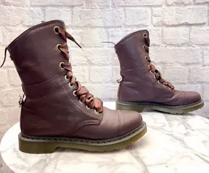Dr. Martens Aimilie Foldover Leather‎ Boots Oxblood Union Jack 10 EUC thumbnail 1