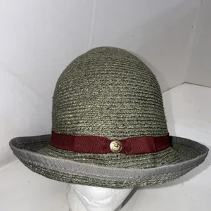 Goorin Bros Paper Woven Straw Fedora Hat Olive Green Burgundy Band Adult Small thumbnail 14