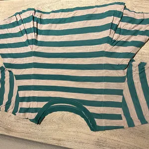 We the Free People Green Tan Striped Cropped Swing Top Tee Crewneck Size Medium thumbnail 4