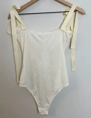 NWT - Marsala Ivory Bodysuit Ribbon Tie Romantic Girly thumbnail 4