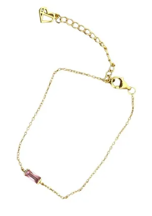 Caitlyn Minimalist October Pink Tourmaline Baguette Birthstone Bracelet Gold thumbnail 1