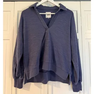 Aerie blue collared polo sweater cropped pullover size xs thumbnail 3