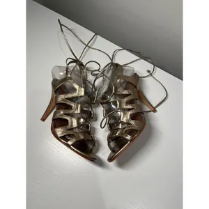 ALDO Metallic Gold Lace Up Gladiator Stiletto Sandals Leather Sole Womens 37‎ thumbnail 4